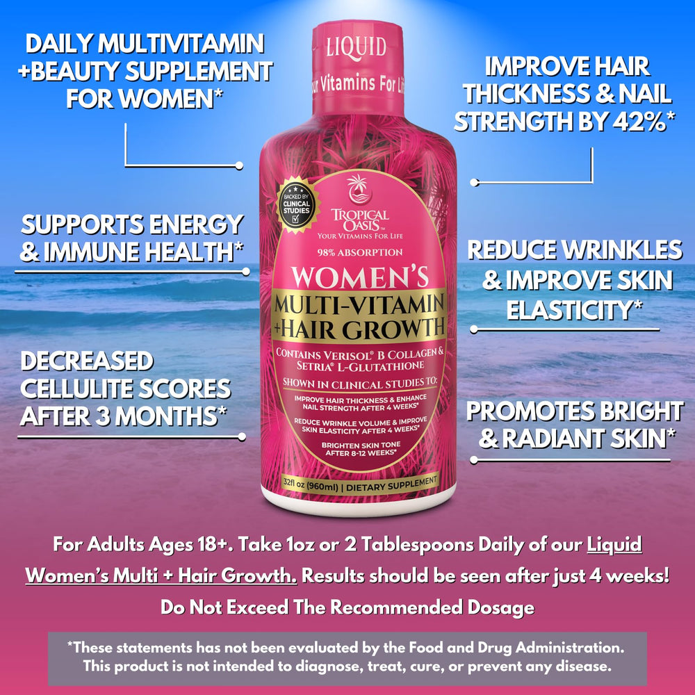 Tropical Oasis serving dispense showing ready-to-take daily dose for hair and nails.