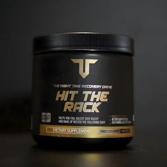 Close-up of Hit The Rack label highlighting calming sleep ingredients.