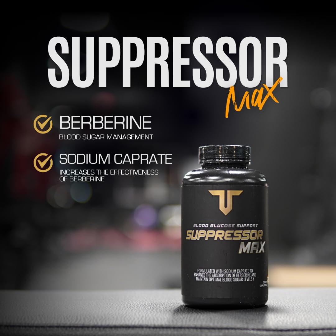 Health store display featuring Troponin Nutrition Suppressor Max GDA.