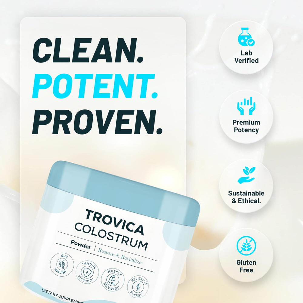 TROVICA Colostrum Powder serving scoop demonstrates easy daily dosing.