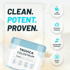 TROVICA Colostrum Powder serving scoop demonstrates easy daily dosing.
