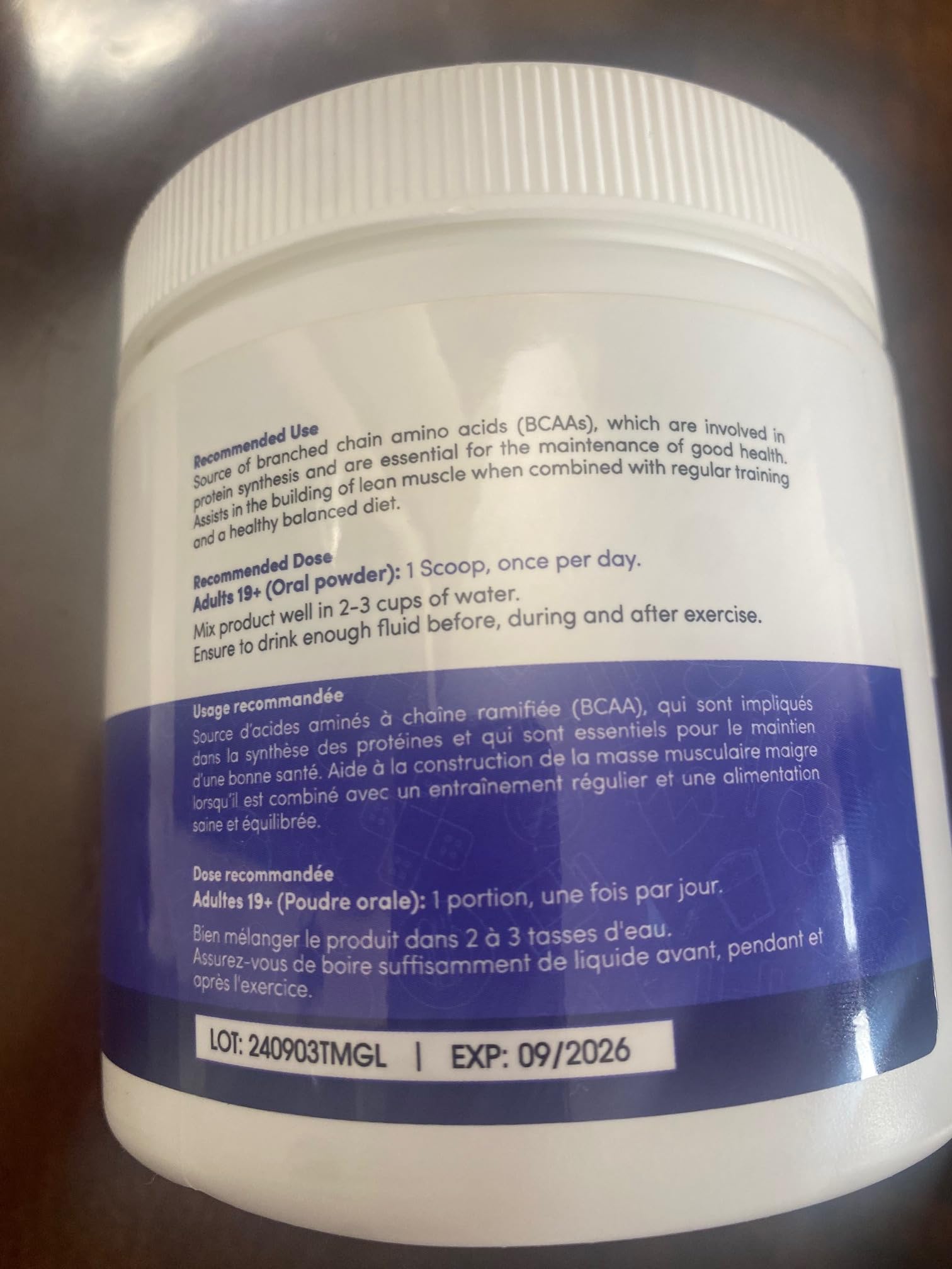 TruMe BCAA bottle shows 30 servings for long-term supply