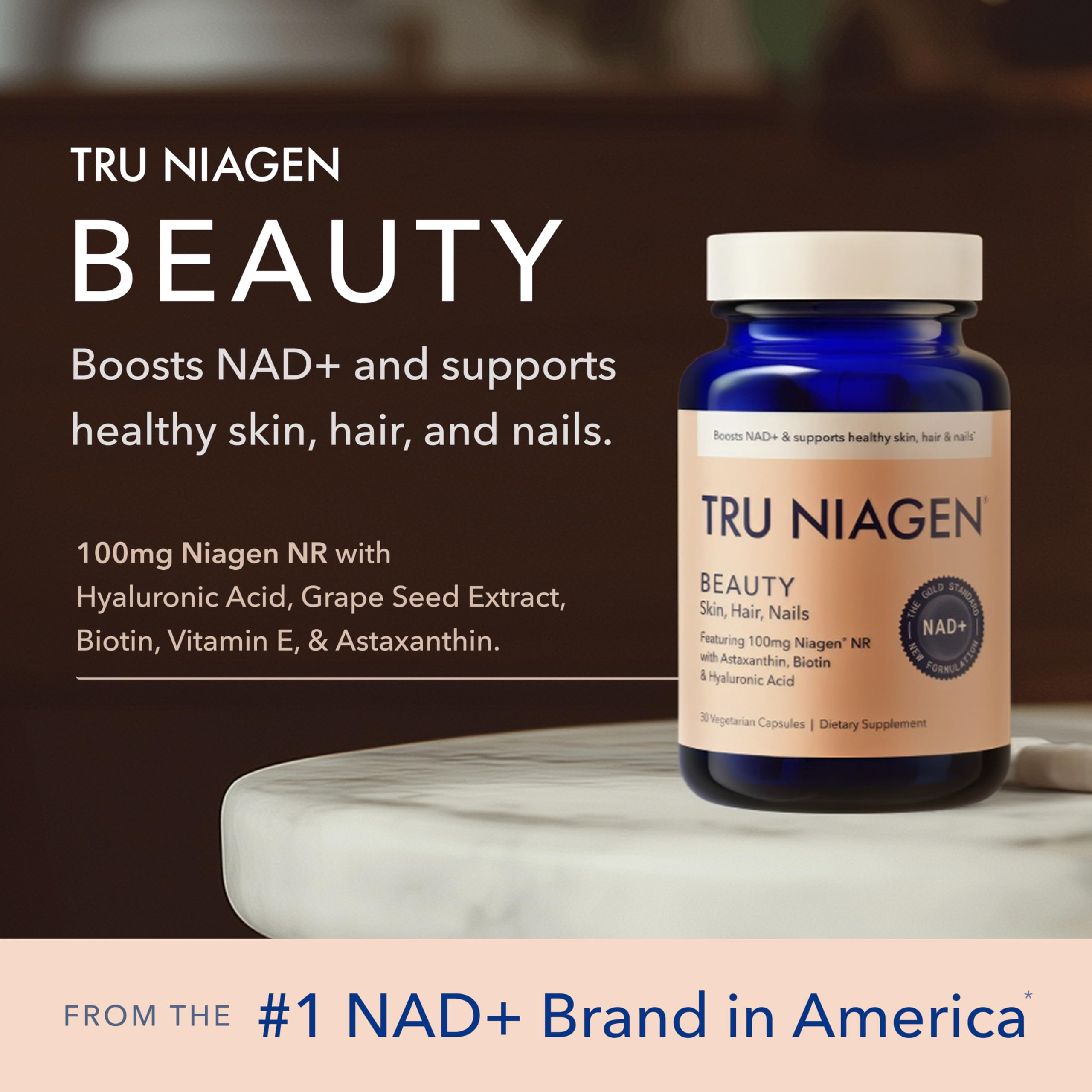 TRU NIAGEN Beauty NAD+ cap close-up showing bottle top