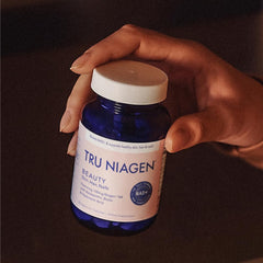 TRU NIAGEN Beauty NAD+ label close-up highlighting Niagen and ingredients