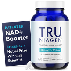 TRU NIAGEN bottle front showing the NAD+ supplement for daily energy support.