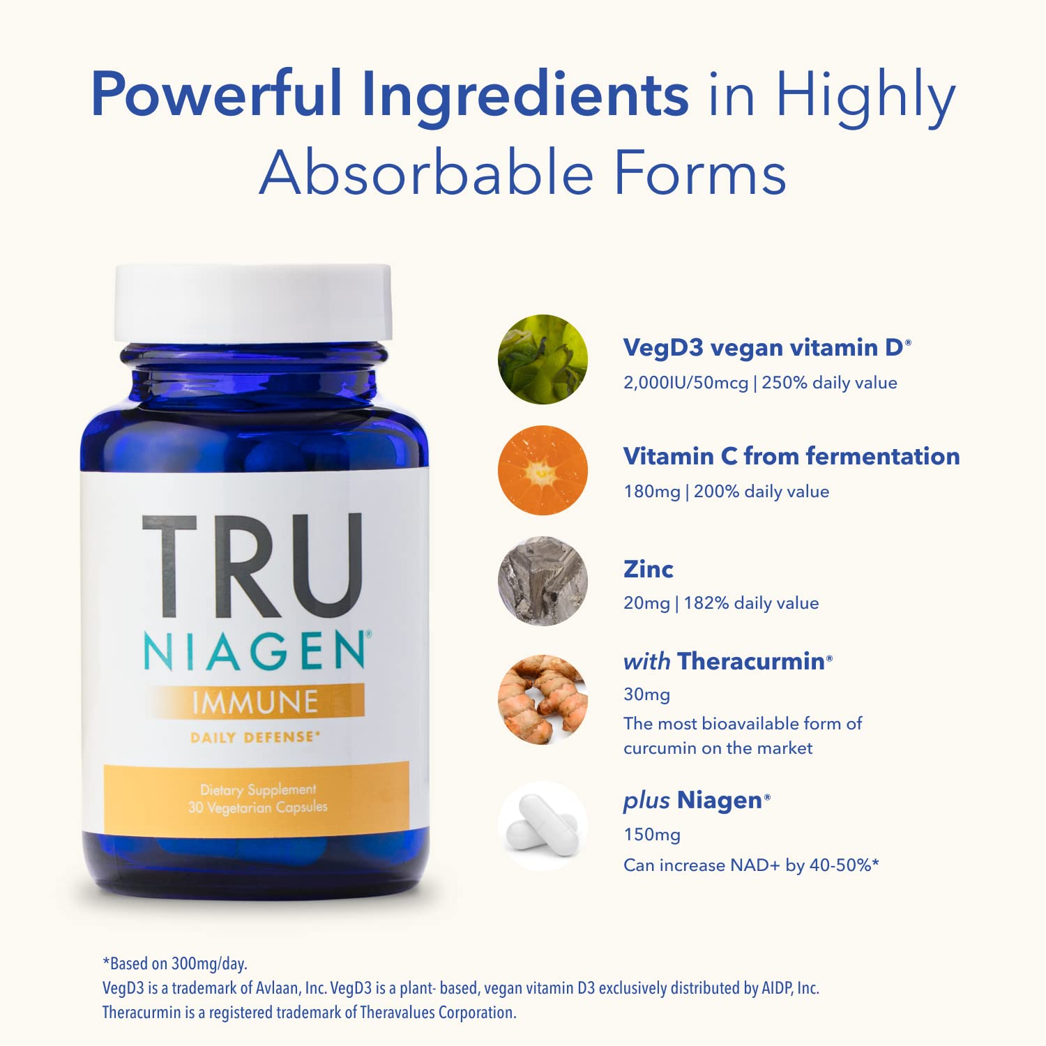 TRU NIAGEN Immune bottle back with ingredient panel and notes