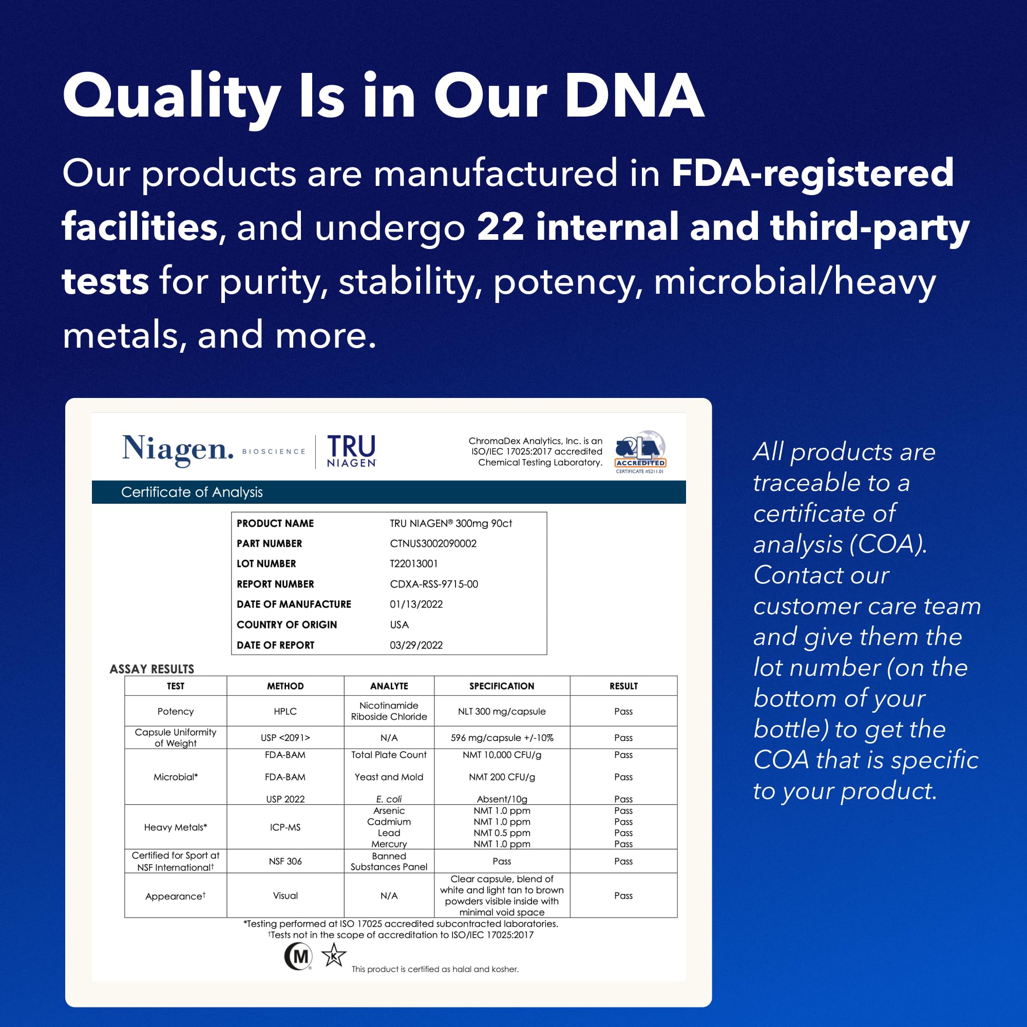 TRU NIAGEN label detail noting safety and ingredient information