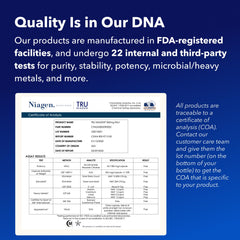 TRU NIAGEN label detail noting safety and ingredient information