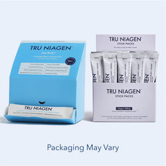 TRU NIAGEN NAD+ stick pack serving size shown for hydration and NAD+ support