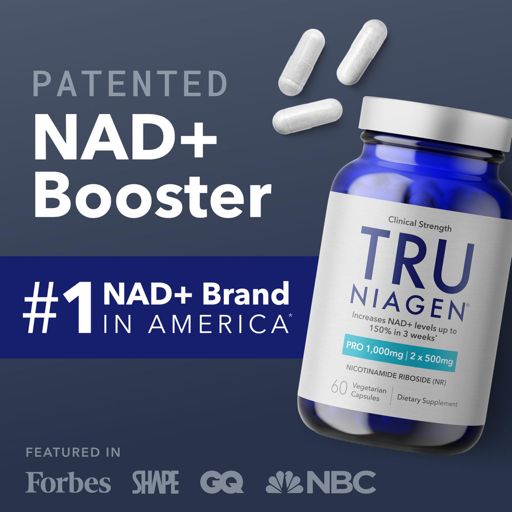 TRU NIAGEN Pro capsules close-up showing a clean, tested formula.