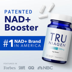 TRU NIAGEN serving size graphic illustrating 30 servings for NAD+ support.