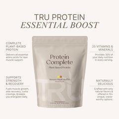 TRU Supplements Banana Maple Muffin nutrition panel emphasizes 27 vitamins and minerals