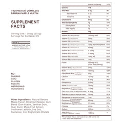 TRU Supplements Banana Maple Muffin powder scoop shows convenient servings for daily protein