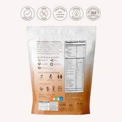 Ingredients list shows brown rice and pea protein for a vegan option.