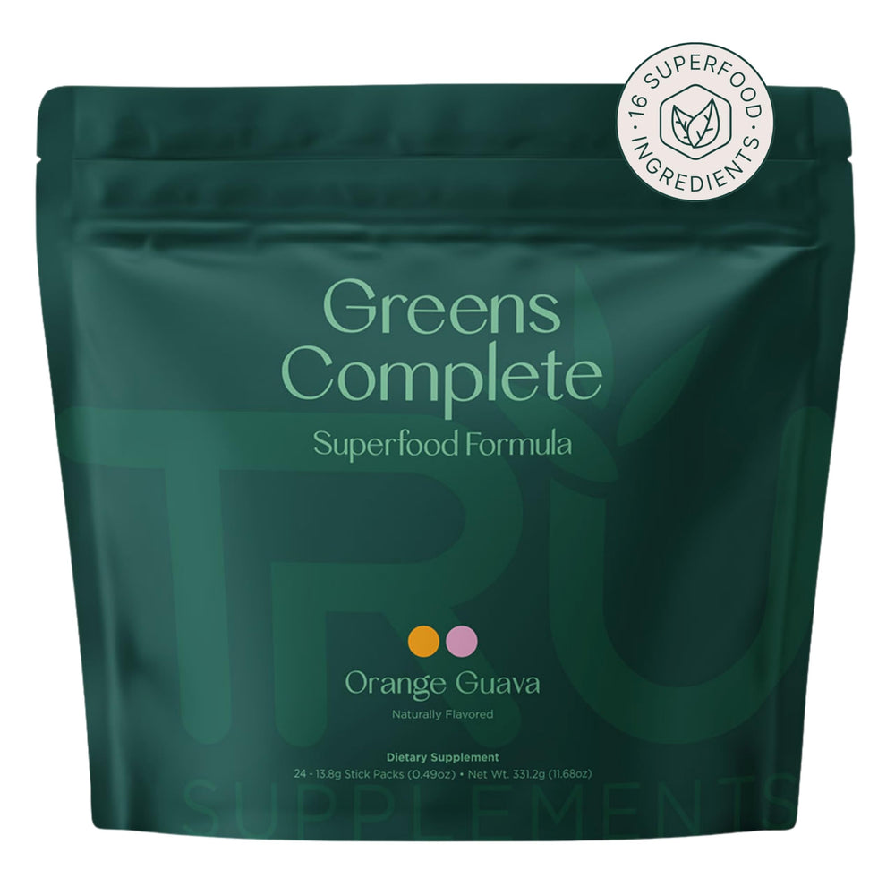 TRU Supplements Greens Complete tub front—daily energy boost.