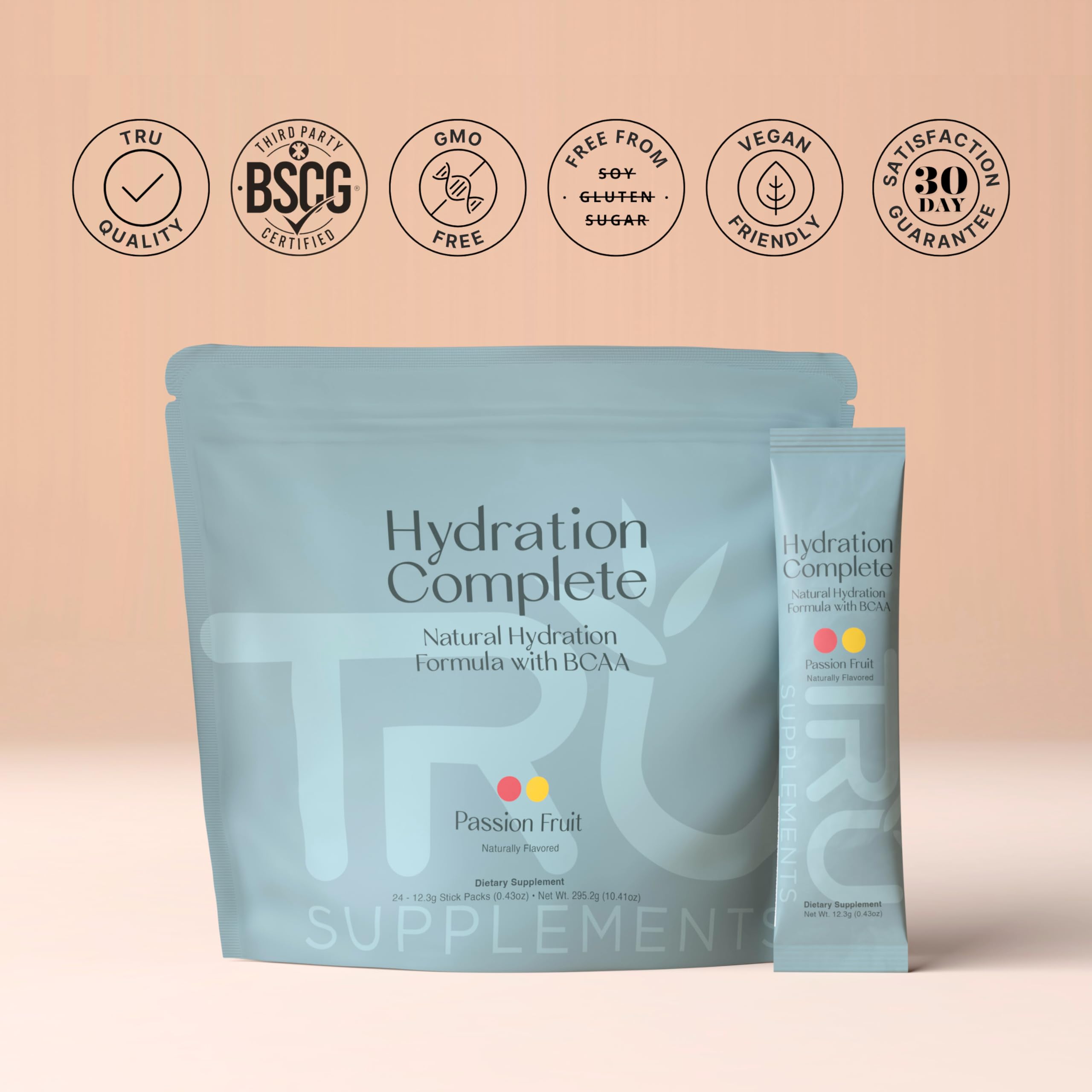 TRU Hydration Complete electrolyte blend icon emphasizes Pink Himalayan Salt.