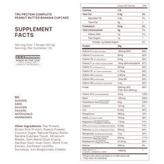 TRU Supplements scoop with Peanut Butter Banana Cupcake flavor indicating convenient serving