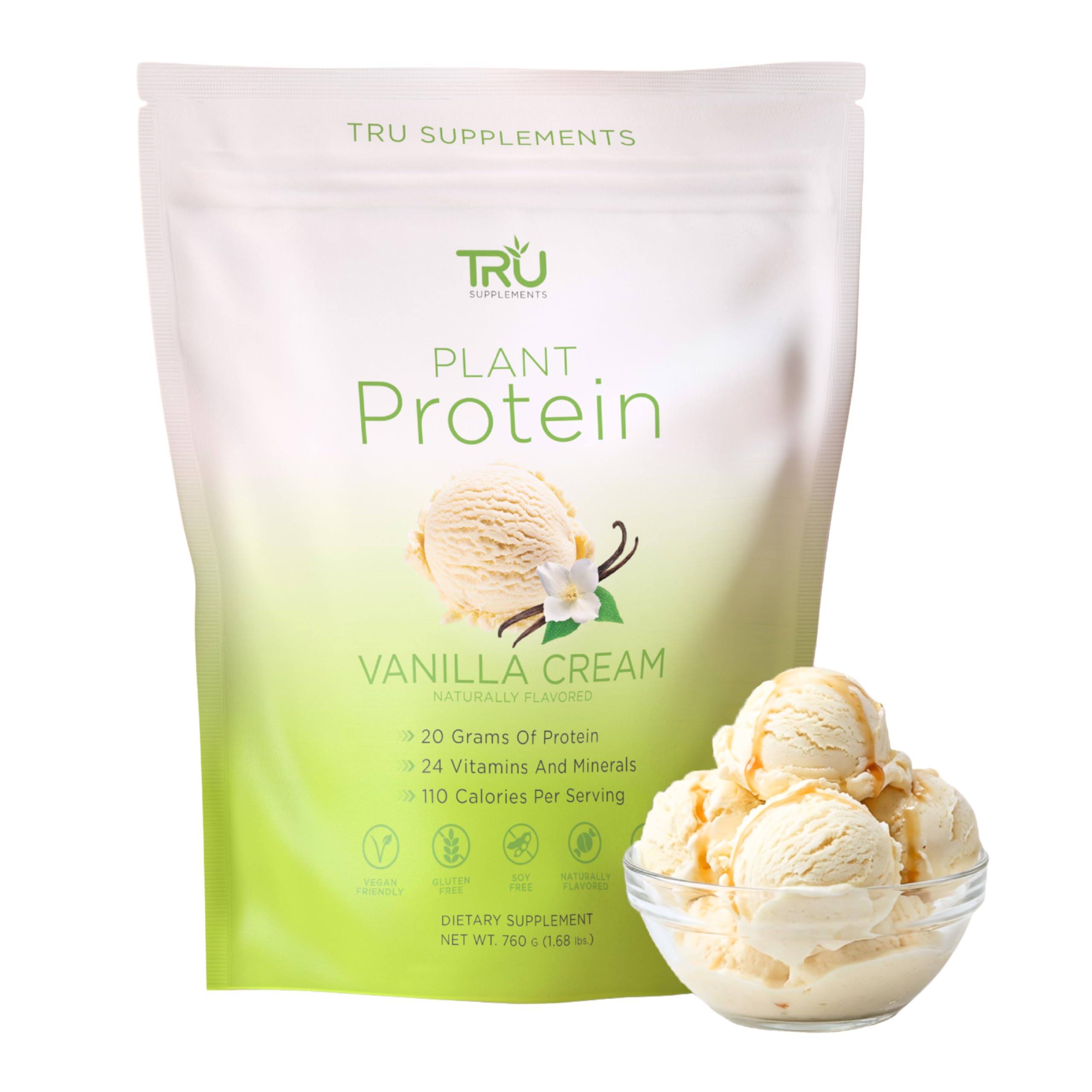 TRU Supplements Vanilla Cream protein bottle — 25 servings for convenient daily nutrition.