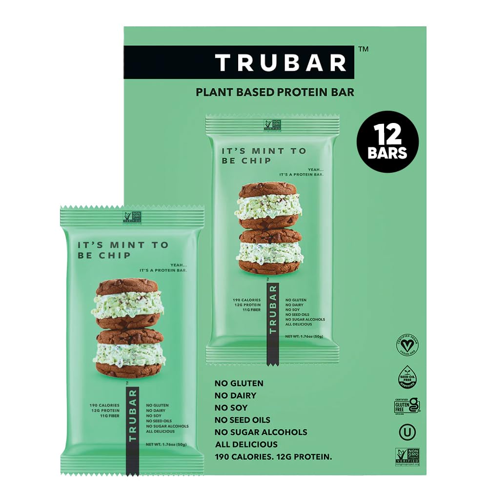 TRUBAR Mint To Be Chip bar wrap for grab-and-go mint chocolate indulgence.