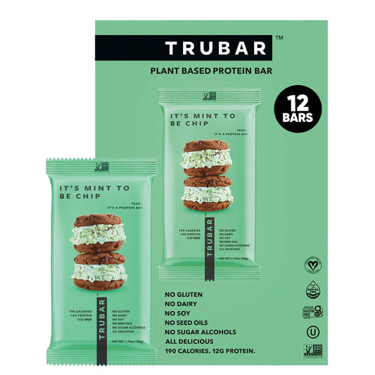 TRUBAR Mint To Be Chip bar wrap for grab-and-go mint chocolate indulgence.