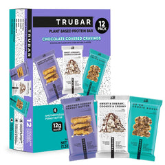 TRUBAR Vegan Protein Bars chocolate-coated variety pack for on-the-go indulgence.
