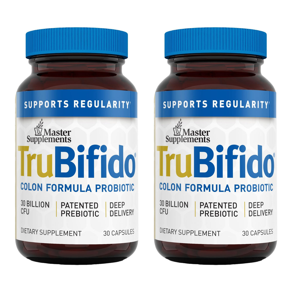 TruBifido Master bottle with 30 capsules supports regularity and energy.