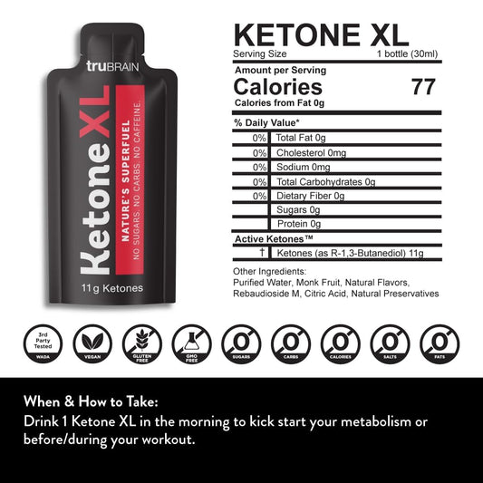TruBrain Ketone XL No Caffeine 10-pack display showing convenient energy