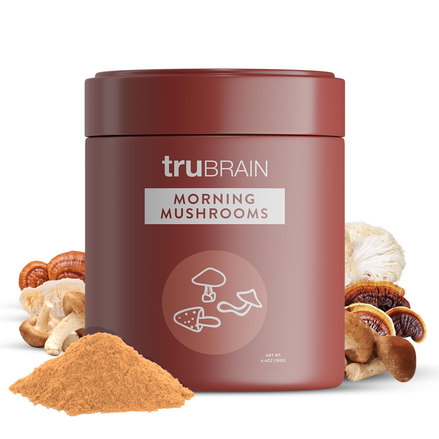 TruBrain Morning Mushrooms bottle for steady energy and focus