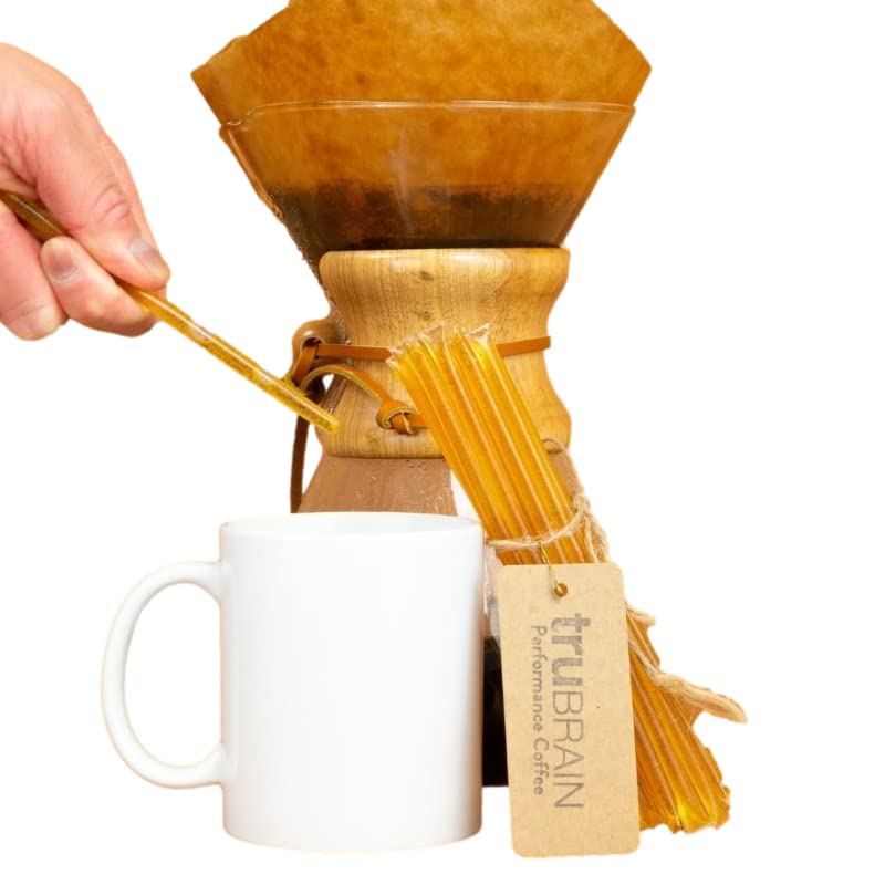TruBrain nootropic coffee enhancer pouring into coffee to support clearer thinking.