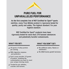 True Athlete Natural Whey Protein Vanilla label detail showing enzymes and probiotics