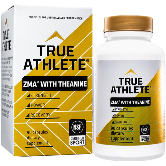 True Athlete ZMA + L-Theanine capsules bottle for nighttime recovery