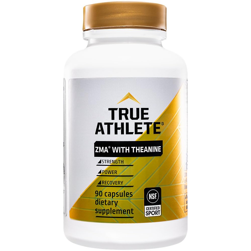 True Athlete ZMA + L-Theanine capsules inside bottle ready for use