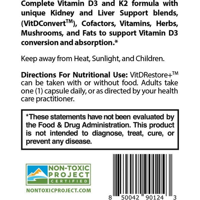 True Cellular Formulas VITDRestore+ bottle label - soy-free, non-GMO vegan formula details