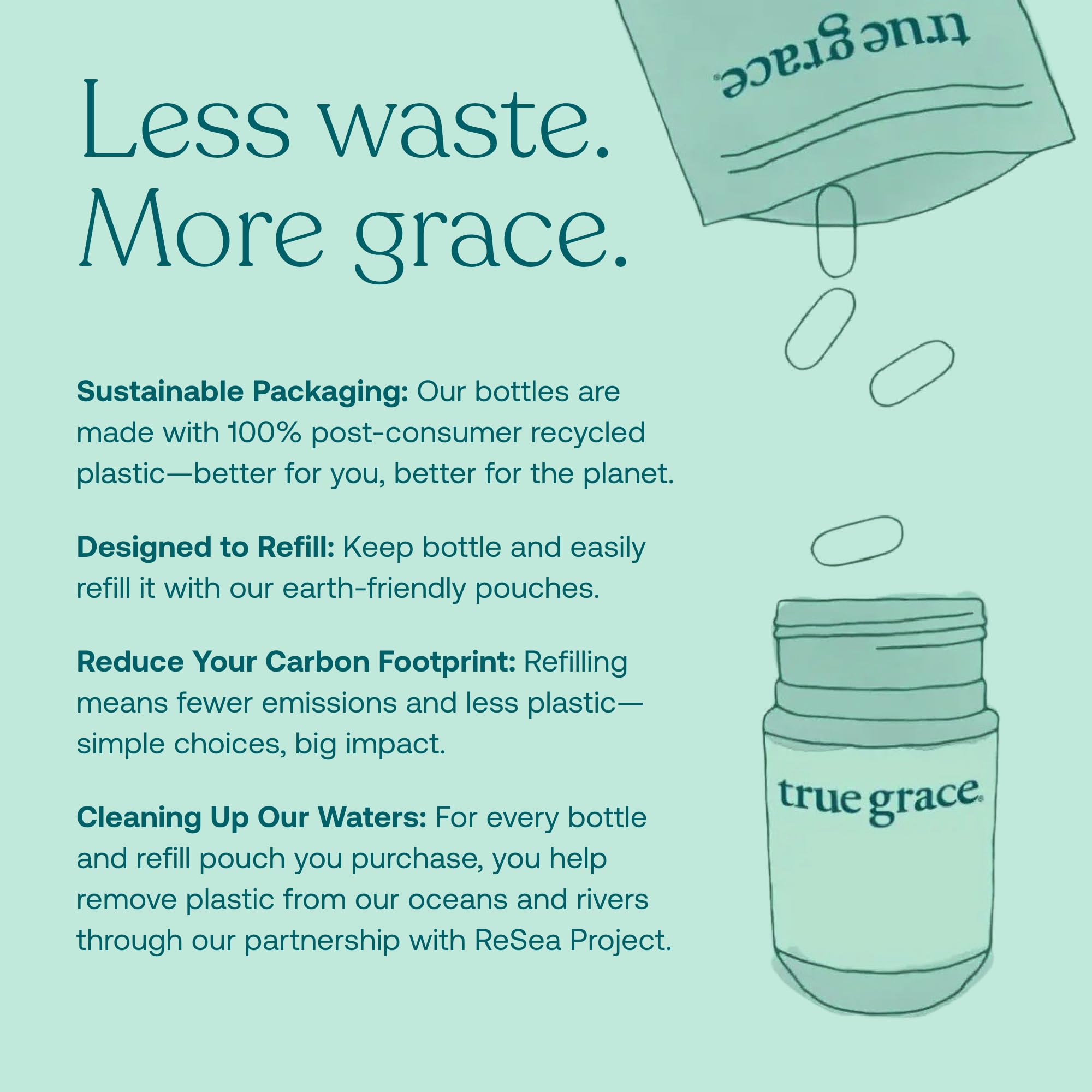 True Grace carbon-neutral operations badge on packaging