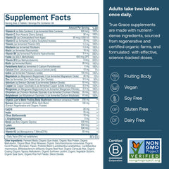 Close-up of easy-to-swallow tablets from True Grace Daily Multivitamin 50+.