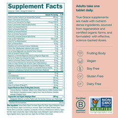 True Grace Daily Multivitamin bottle label highlights clean ingredients and sourcing.