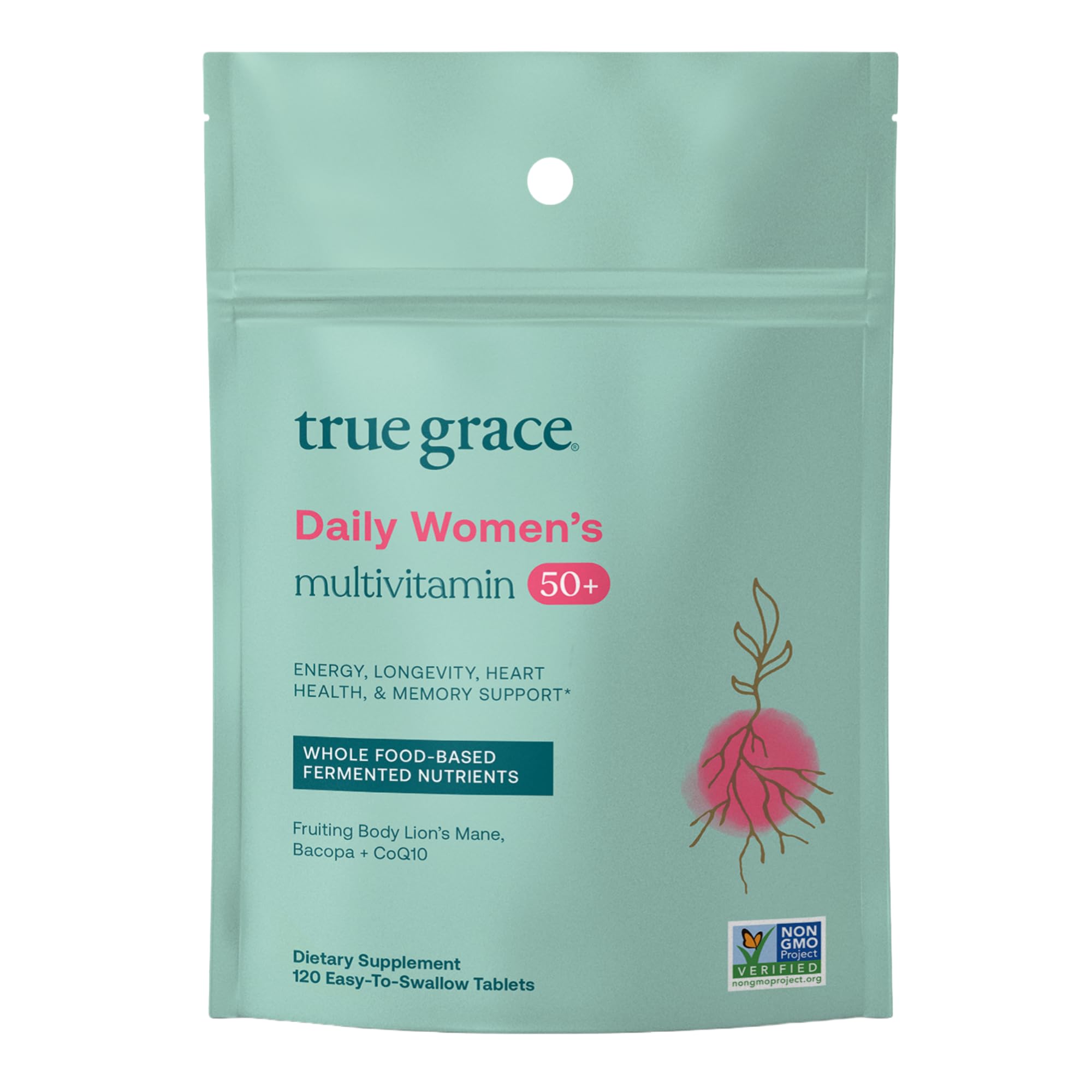 True Grace Daily Women’s Multivitamin 50+ bottle front for daily wellness.