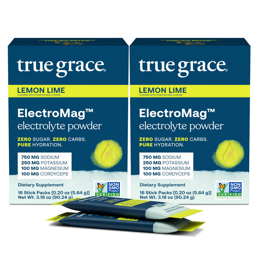 True Grace ElectroMag lemon-lime bottle ready for hydration during workouts.