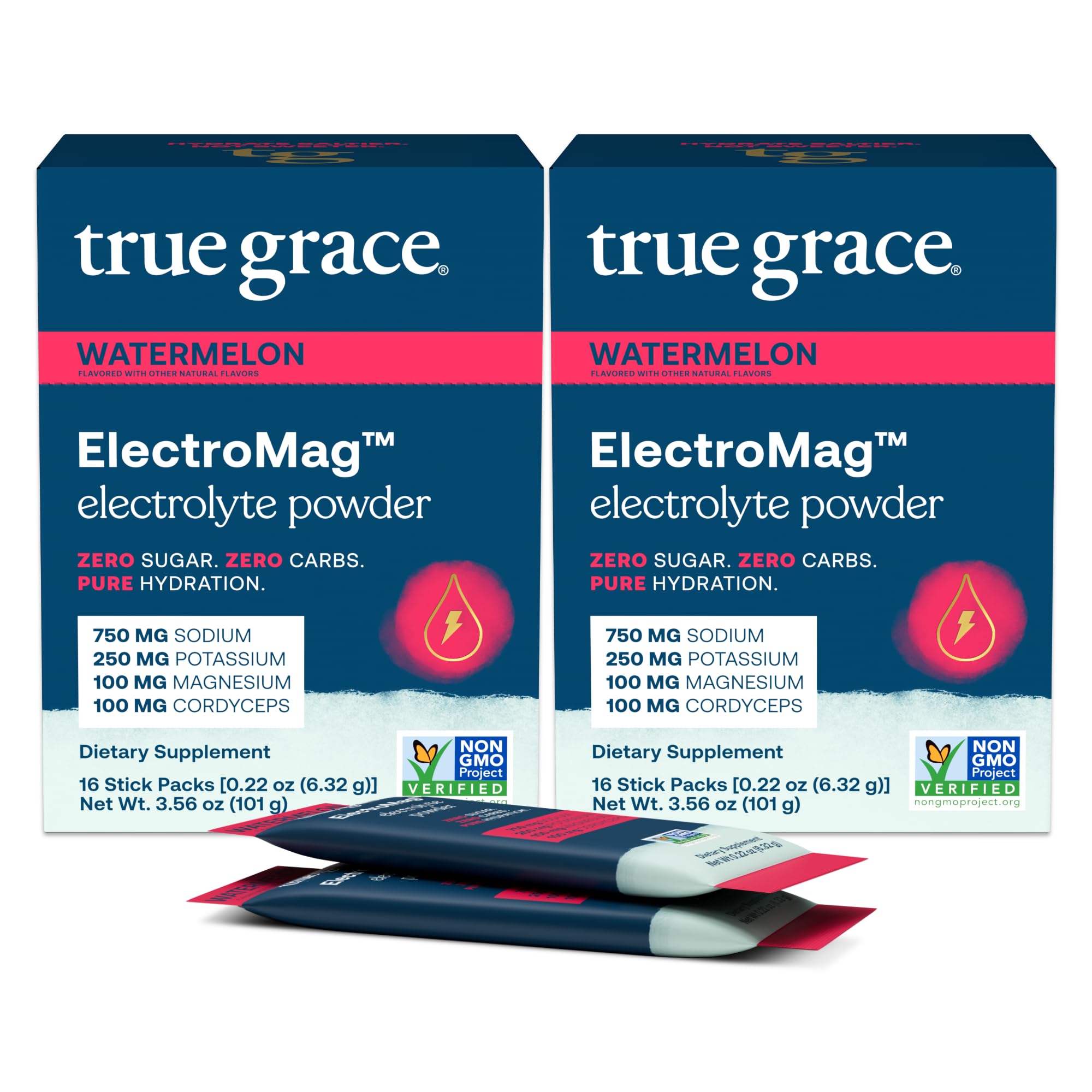 True Grace ElectroMag Watermelon stick-pack for quick hydration during workouts