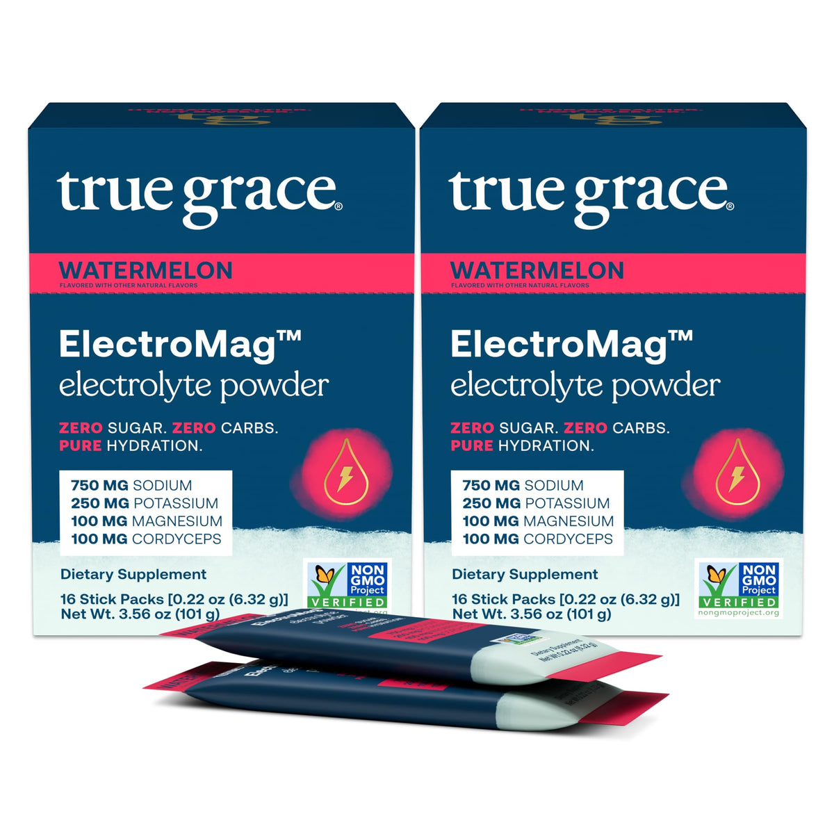 True Grace ElectroMag Watermelon stick-pack for quick hydration during workouts