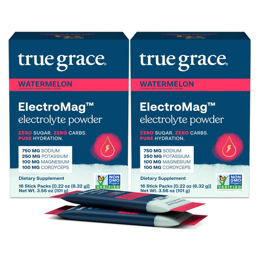 True Grace ElectroMag Watermelon stick-pack for quick hydration during workouts