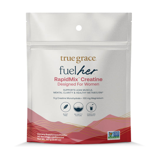True Grace FuelHer RapidMix bottle for lean muscle support after workouts.