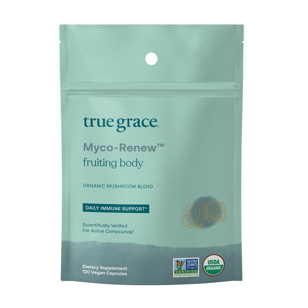 True Grace mushroom Myco-Renew bottle front for daily immune support