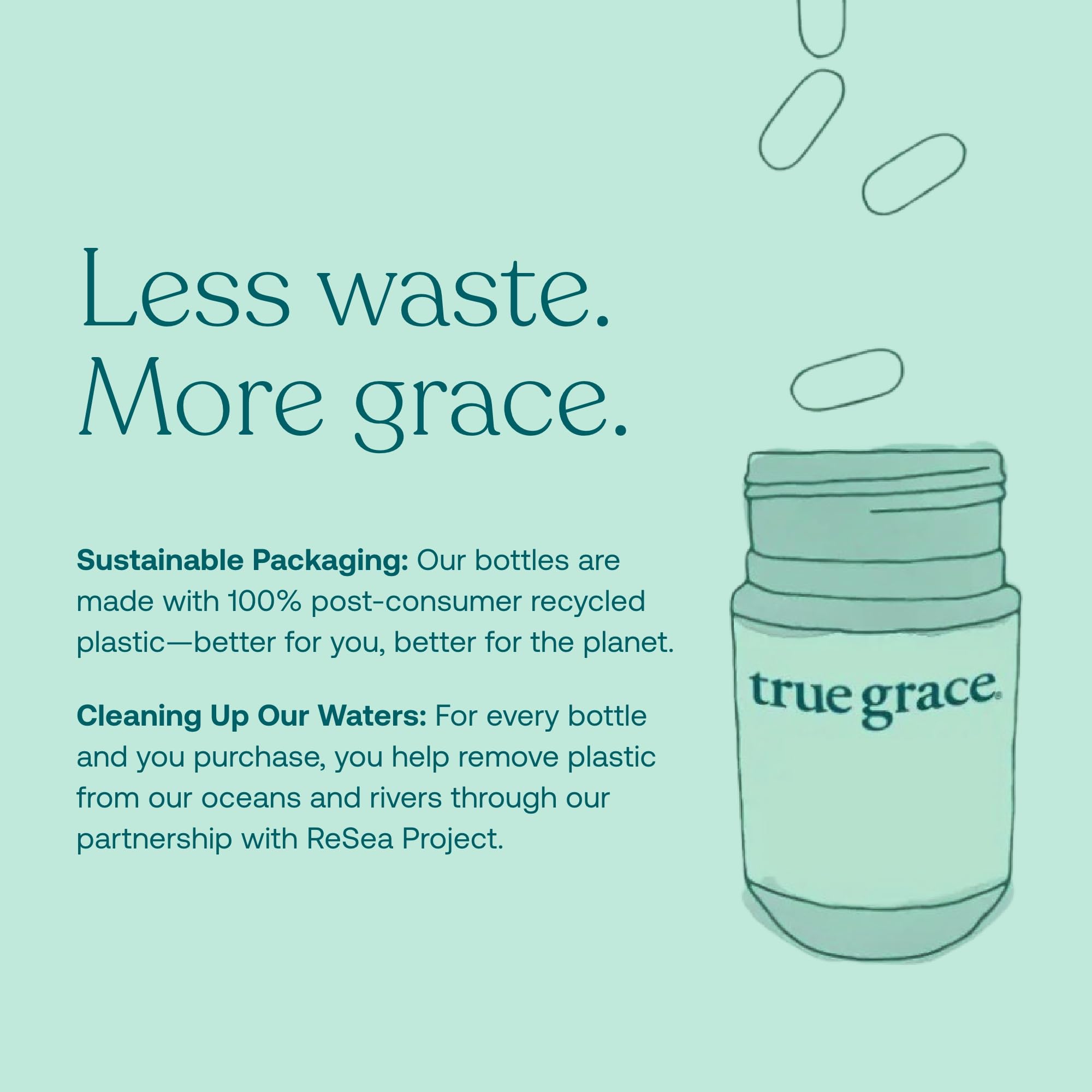 Carbon-neutral True Grace materials and logo signaling eco-conscious production.