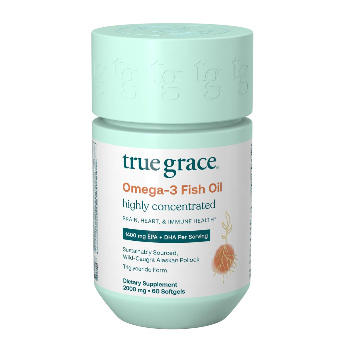 True Grace Omega-3 Fish Oil bottle front with high potency EPA+DHA for everyday wellness