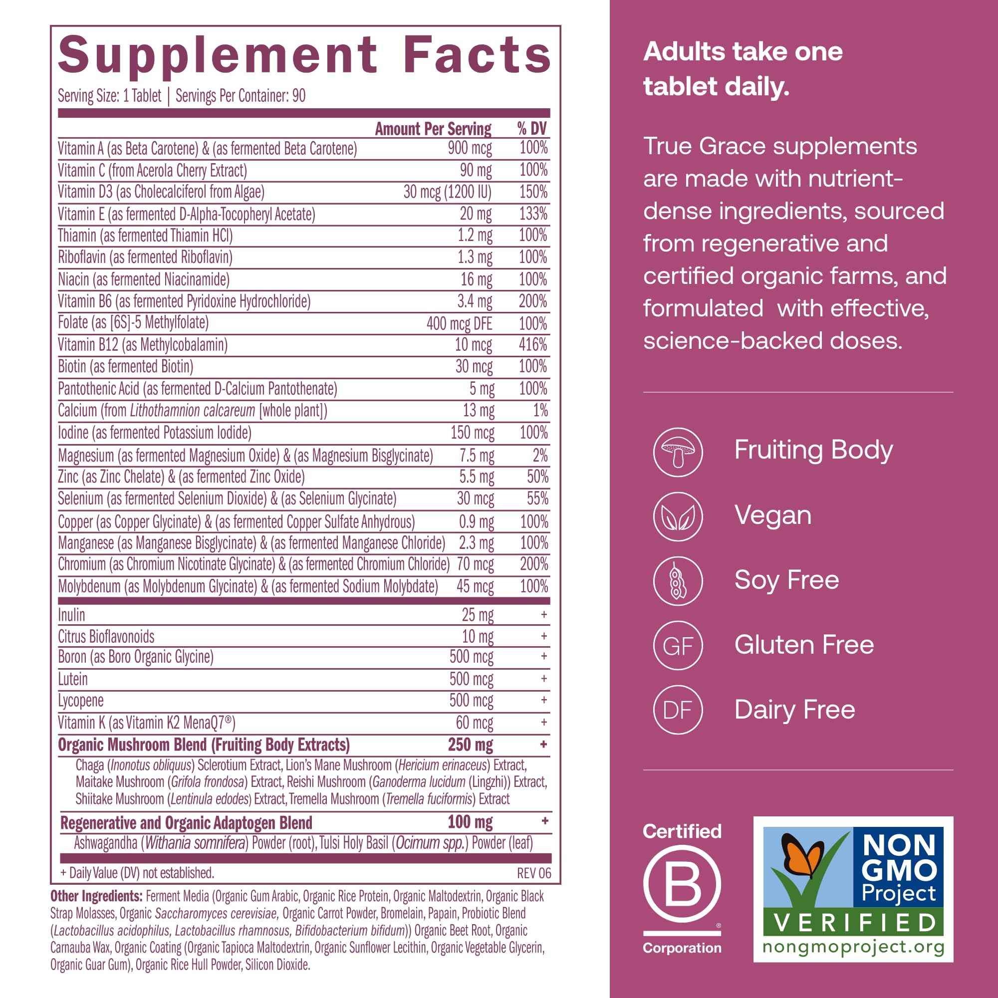 Bottle label close-up shows non-GMO vegan formula and key minerals.