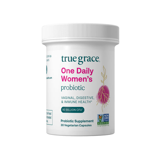 True Grace One Daily Women’s Probiotic bottle for daily digestive balance.