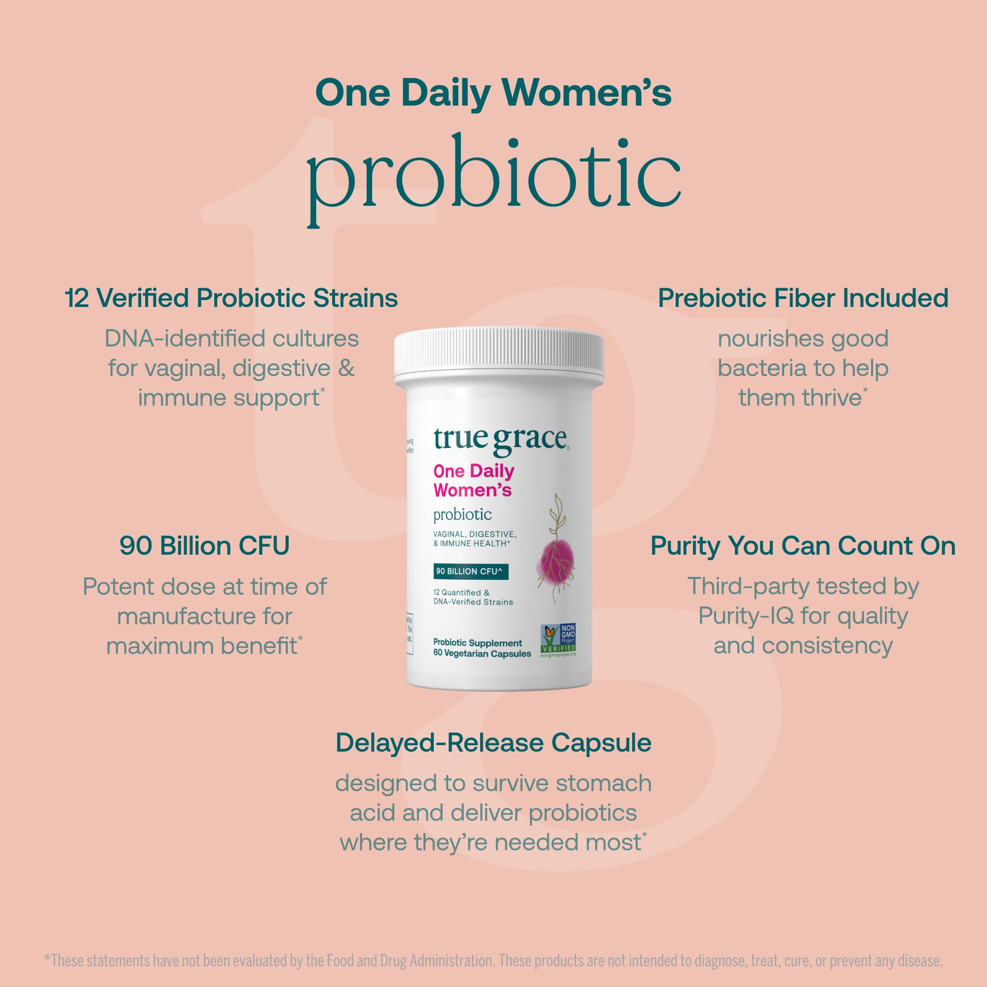 True Grace One Daily Women's Probiotic DNA verification label demonstrates transparency.