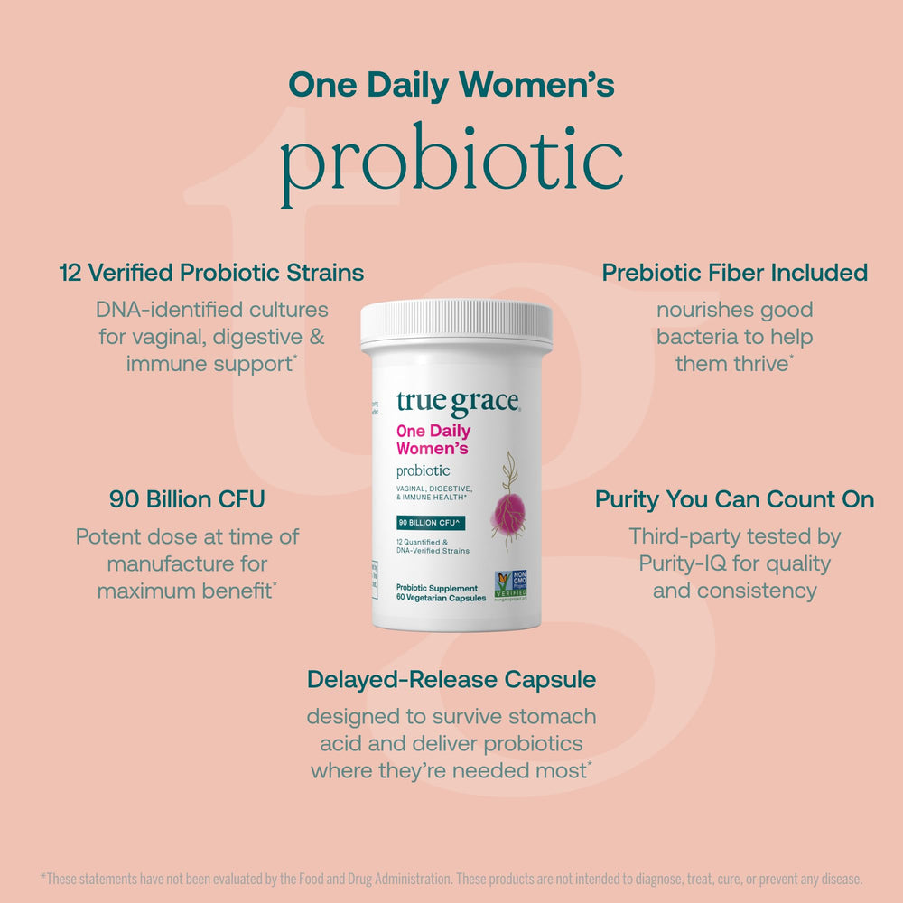 True Grace One Daily Women's Probiotic DNA verification label demonstrates transparency.