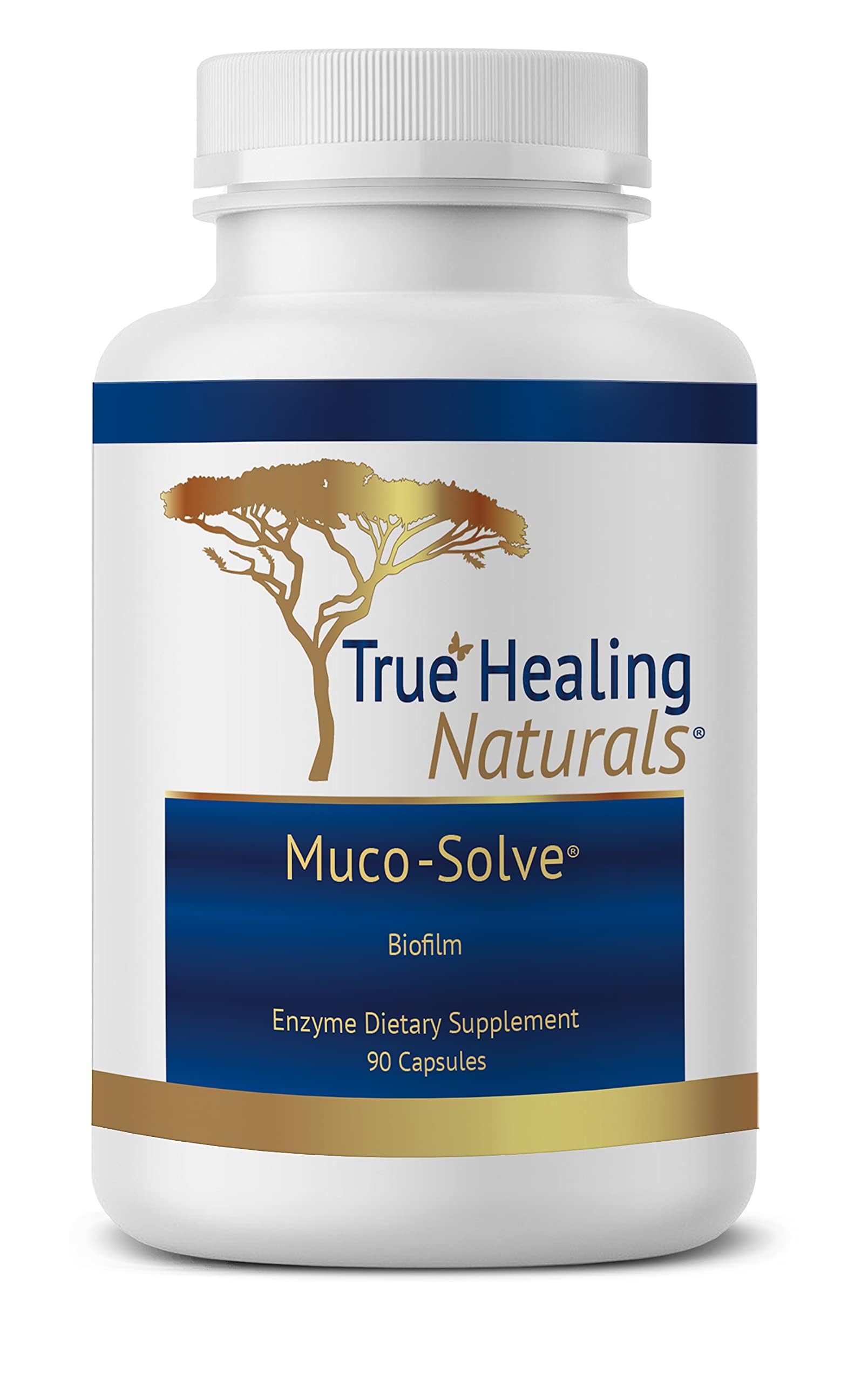 True Healing Naturals Muco-Solve bottle front for gut health support.